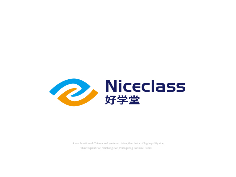 張俊的英文名字是“Niceclass ”，中文名字是“好學堂”logo設計